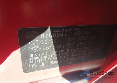 2004 Hyundai Santa Fe Gls из США, поврежденный, VIN KM8SC13D44U634555